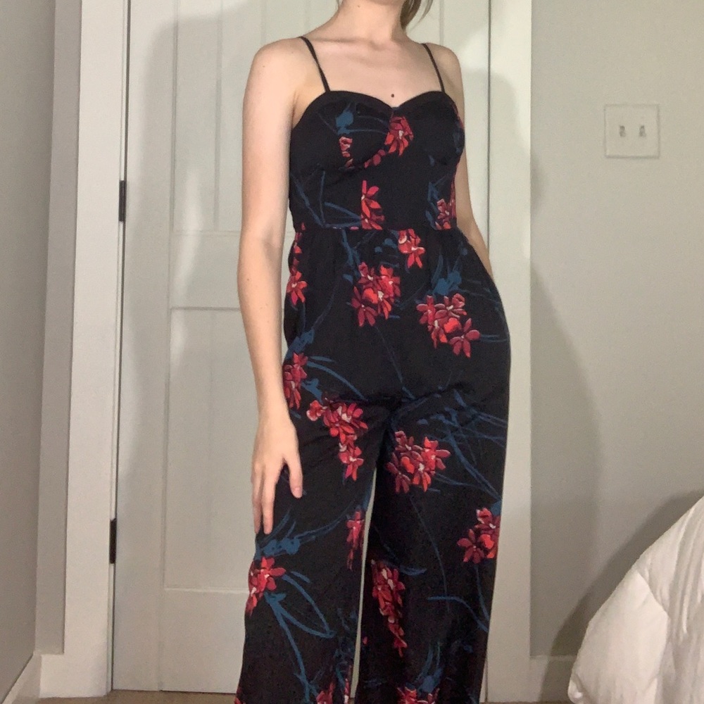 black floral jumpsuit with padding